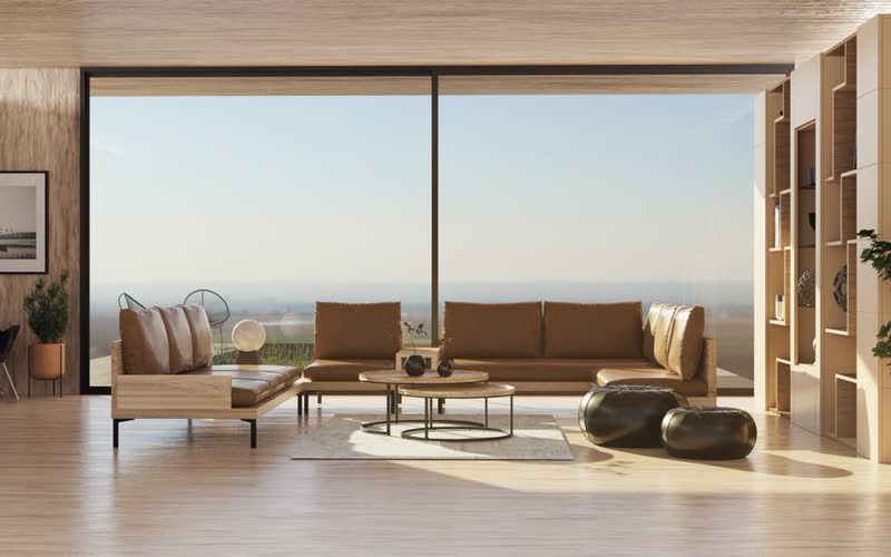 Sala con muebles y gran ventanal
